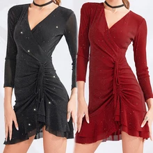 Новое латинское танцевальное платье с блестками, танцевальное платье для взрослых, одежда для латинских танцев, платье для румбы, сексуальные латинские платья женские BL2574