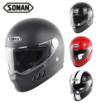 

Soman SM801 Full Face casco moto Motorcycle Helmet Retro Classic Shiny Color Single Visor Motor kask Helmets DOT Certificated