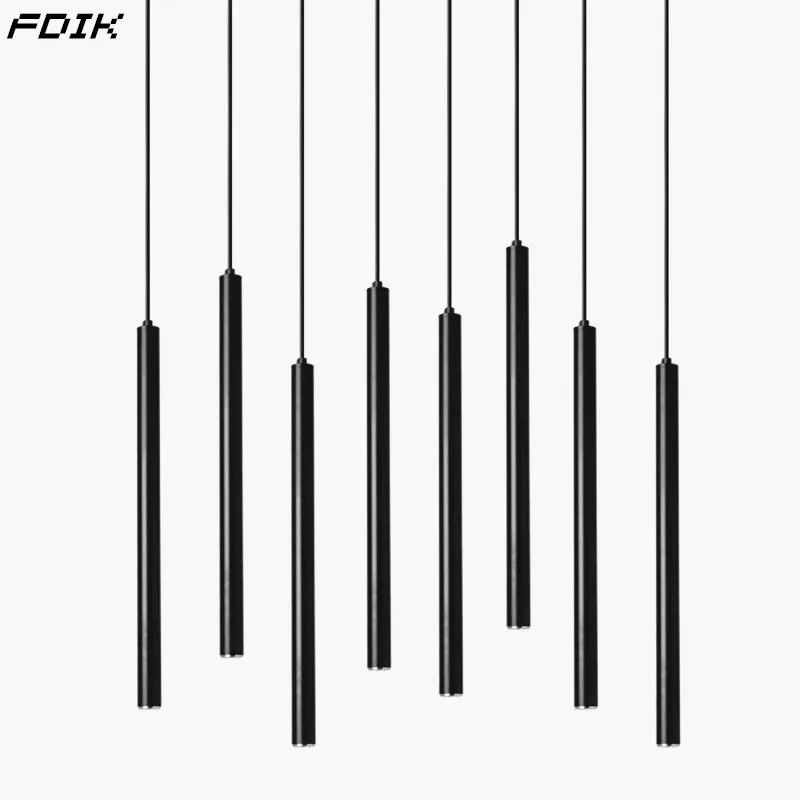 Cylinder Dimmable LED Pendant Lights Long Tube Lamps Dining Room Shop Bar Decoration Cord Pendant Lamp Background Wall Lighting
