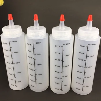 

5PCS 250ML Plastic Needle-nosed Bottle With scale Squeeze Bottle With Leak-Proof Cap Sauce Bottle Salad Bottle Squeezable Bottle