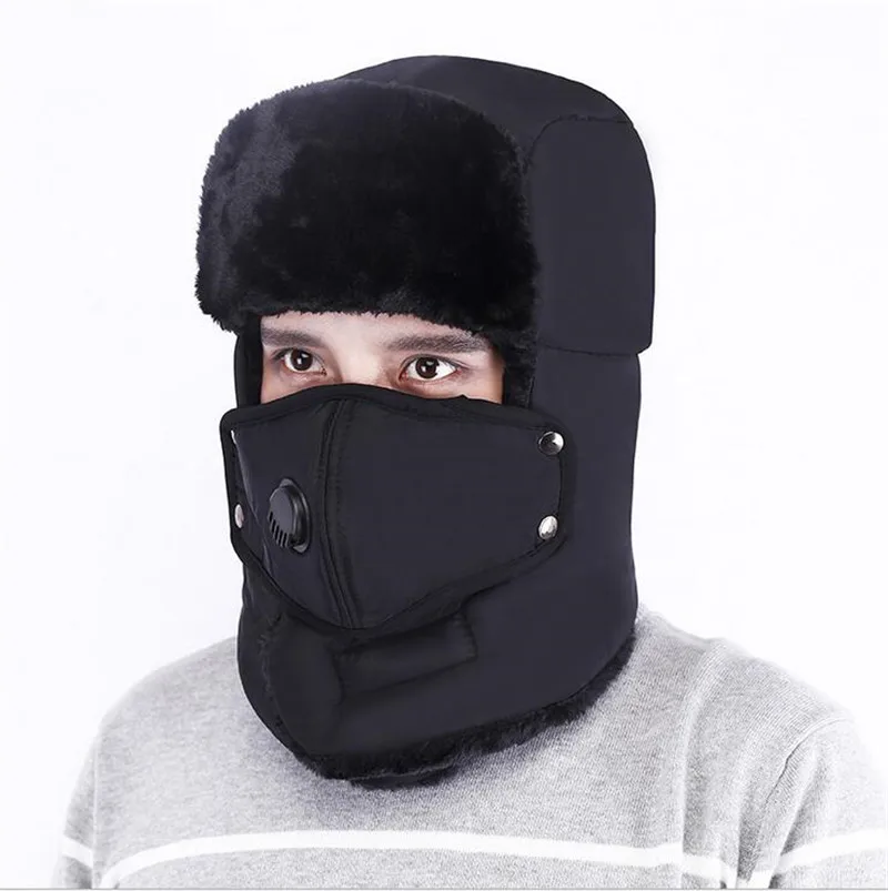Черный Зимняя уличная модная велосипедная Кепка с защитой от смога, толстая, теплая, защита ушей, ветрозащитная Кепка Lei Feng, защитная Кепка для лица, маска, шапка унисекс - Цвет: Черный