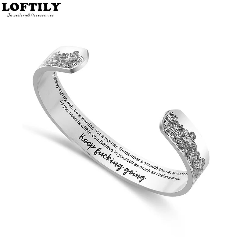 

10mm Keep Going Wide Cuff Bracelet Bangle for Women Stainless Steel Gift for Friend Mantra Bracelet Inspirational Spindrift