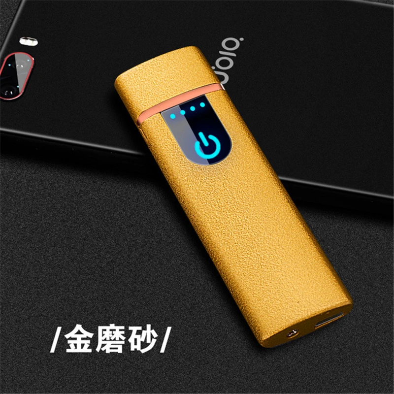 Ультратонкая металлическая электронная сигаретная зажигалка, Индукционная USB перезаряжаемая ветрозащитная Зажигалка для мужчин и женщин - Цвет: Matte Gold