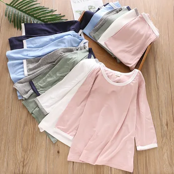 

Solid Children Air-conditioning Suit Long Sleeve T-shirts+Trouser Boy Modal Tracksuit Baby Belly Protection Pajamas