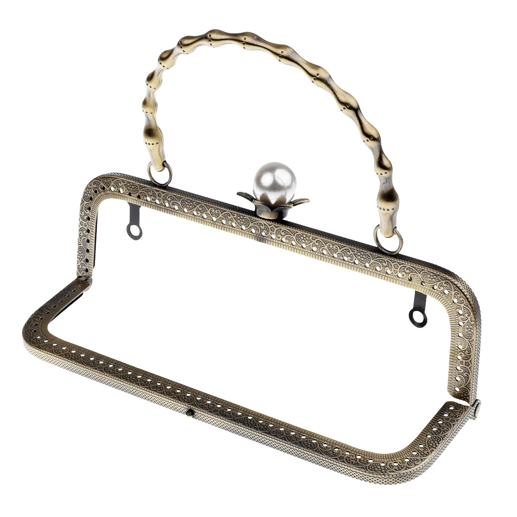 20cm Retro Purse Bag Clutch DIY Craft Metal Frame Pearl Bead Head Clasp Lock