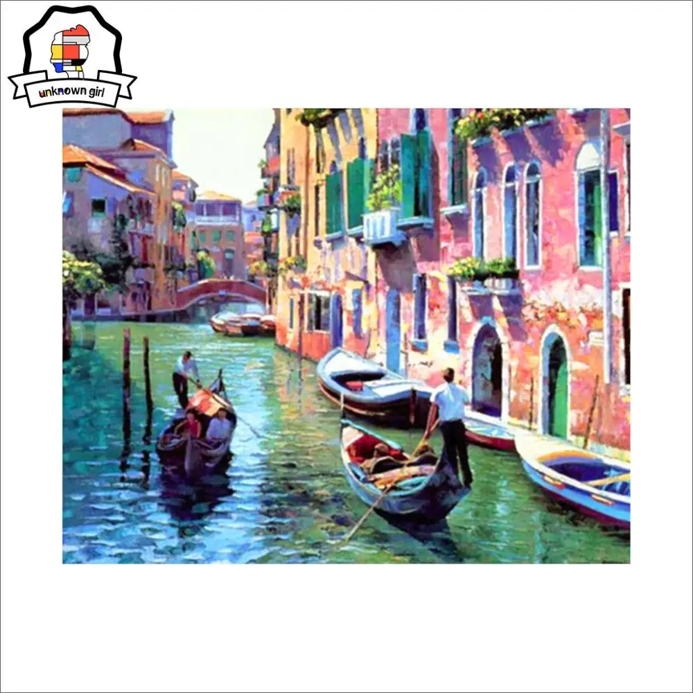 

Venice Landscape Frameless Pictures Painting By Numbers DIY Digital Canvas Handpainted Oil Painting Water City Home Deco