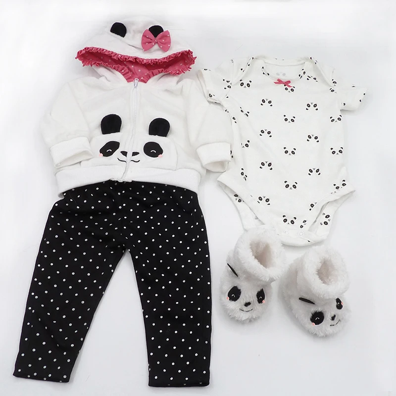 Children Reborn Baby Doll Toy 48CM Soft Silicone Cute Panda Cloth Body Short Hair Realistic Baby Doll Toddler Kids Pretend Play