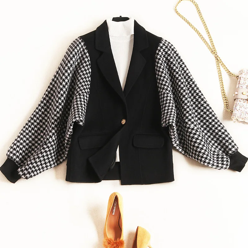 

2019 Women Fall Fashion Patchwork Woman Coats Winter Turn-down Collar Single Button Loose Office Lady Abrigos Mujer Elegante
