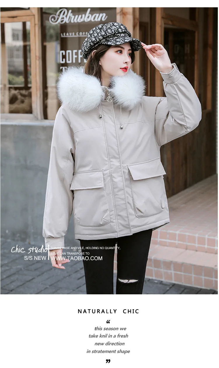 High-End Large Size Cotton Coat WOMEN'S Coat Autumn And Winter New Style Fashion Loose-Fit Slimming-Style Short Hooded Fur