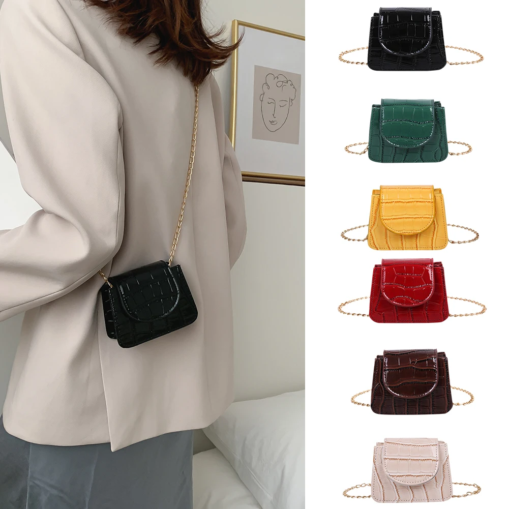 

Vintage Fashion Retro Women Messenger Purse PU Solid Stone Pattern Ladies Shoulder Travel Solid Color Female Flap Chain Totes