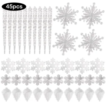 

Besegad 45pcs Christmas Decoration Kit Plastic Crystal Snowflake Icicles Christmas Tree Ornaments for Xmas New Year Party Decor