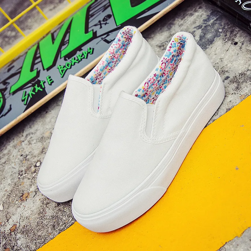 

Loafers Women's 2019 New Style Simple Platform Breathable Casual Shoes Slip-on Canvas Shoes White