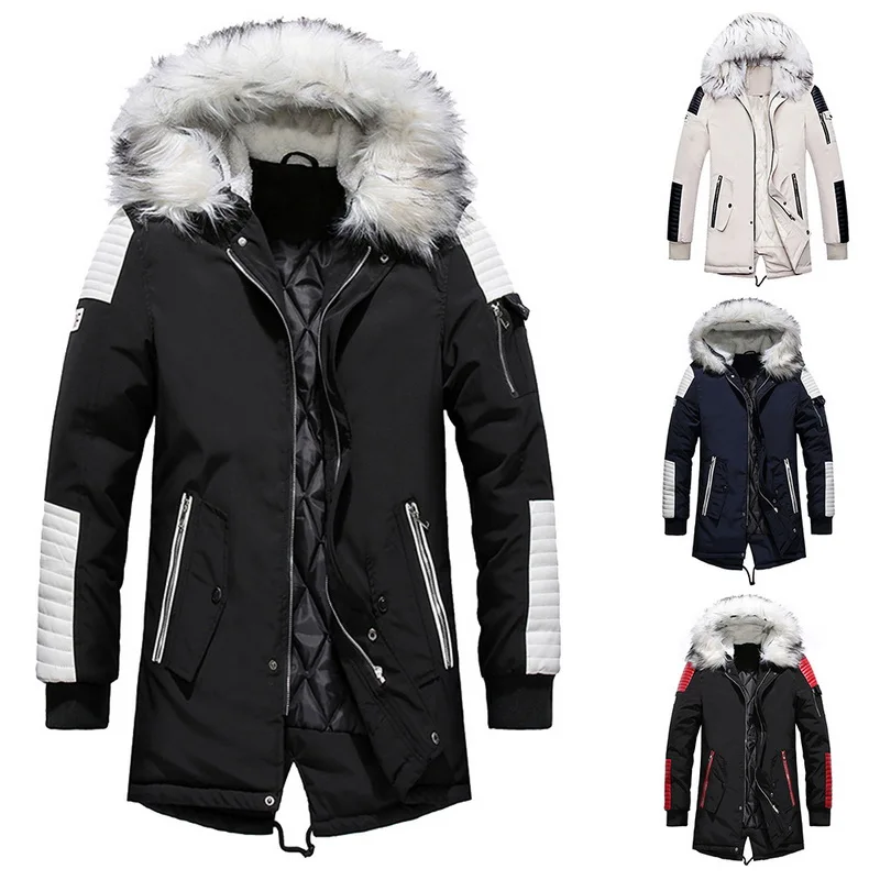 

2019 Mens Winter Parka Jackets Coats Casual Warm Long Sleeve Hooded Parkas Solid Color Windproof Thick Warm Homme Streetwears