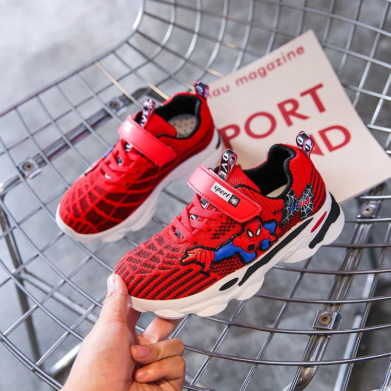 Обувь для мальчиков с человеком-пауком Новинка года; детская спортивная обувь; сетчатая дышащая школьная обувь для бега; детские кроссовки для детей в возрасте до года - Цвет: Красный