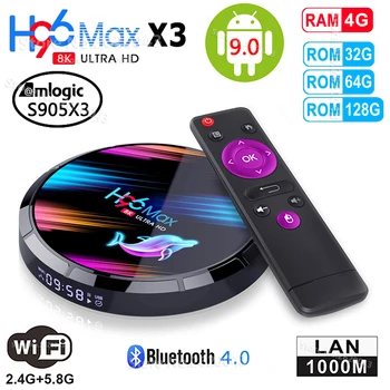 

H96 MAX X3 Amlogic S905X3 Smart Android 9.0 TV BOX 4GB RAM 32GB 64GB 128GB ROM 1000M 2.4G 5G wifi Bluetooth 8K 4K HD Set Top Box