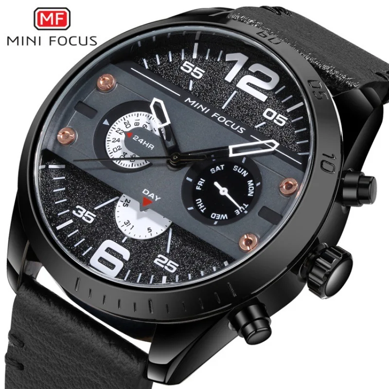 

Mini FOCUS Fashion Machinery Style MEN'S Table Three-Eyed Six-pin 24 Hours Quartz Watch 0068G