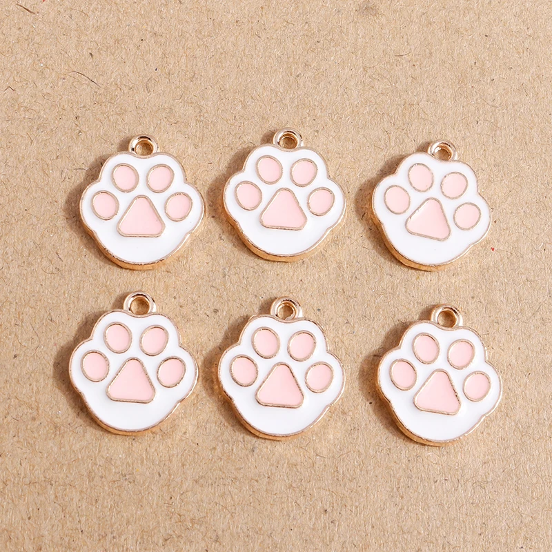

10pcs 15*17mm Alloy Enamel Charms Cute Pink Paw Footprint Charms Pendant for DIY Necklaces Earrings Jewelry Making Accessories