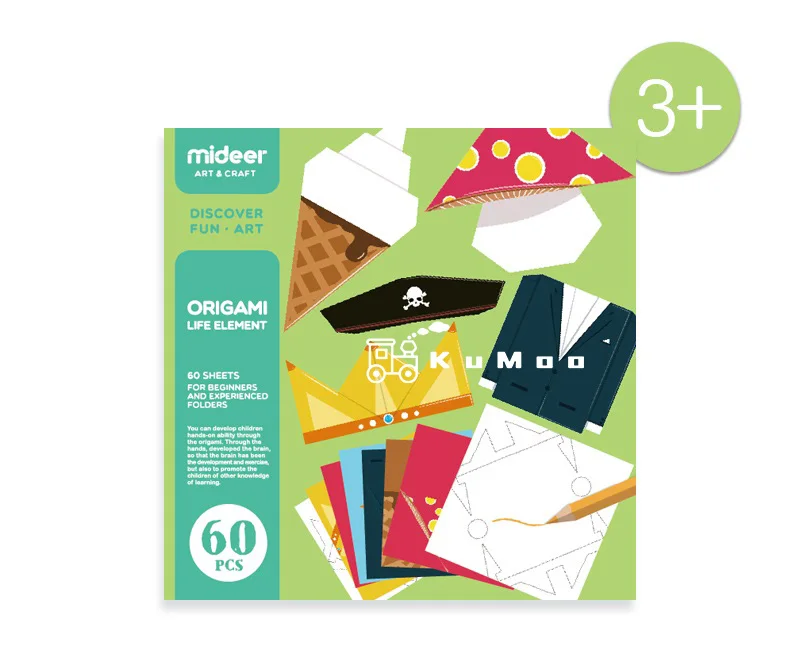 Mideer origami toy 60 pcs/set kids handcraft origami paper animals/life element DIY paper toys 11-406 - Цвет: Origami Life element