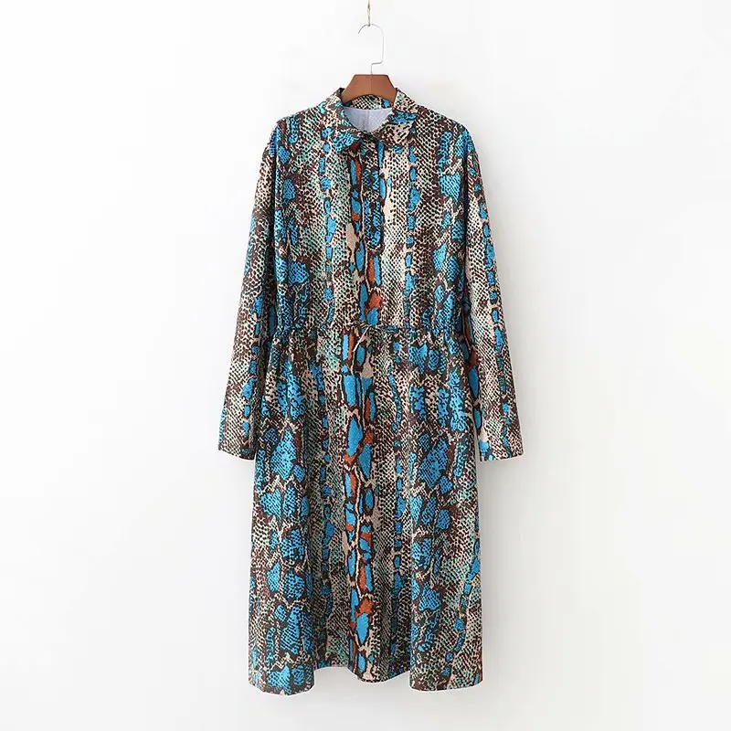 

2018 Autumn Europe And America Women's Dress Snakeskin Printed Long-sleeved Dress 1692