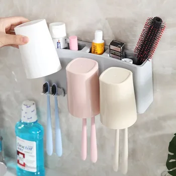 

Wall-mounted family toothbrush holder wash cup set creative suction cup mouthwash toothpaste toothbrush rack brushing cup