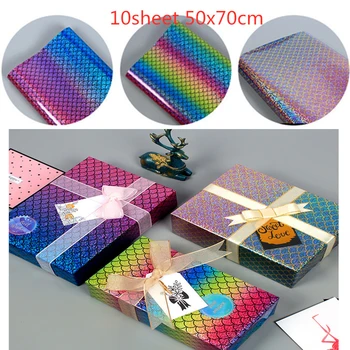 

50x70cm Fantastic Colorful Fish Scale Paper High Grade Laser Gift Wrapping Paper Craft Glitter Papier Scrapbook Origami 10pcs