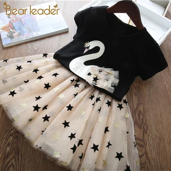 

Bear Leader Girls Dress New Summer Girls Princess Dress Swan Cartoon Party Dress T-shirt and Dress 2 Pcs Outfits Kids Clothing