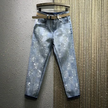 

Plaid Hot Drilling Jeans Women's 2020 Spring Autumn New Elasticity Denim Pants Fashion Girls Students Jeans Women Jeans