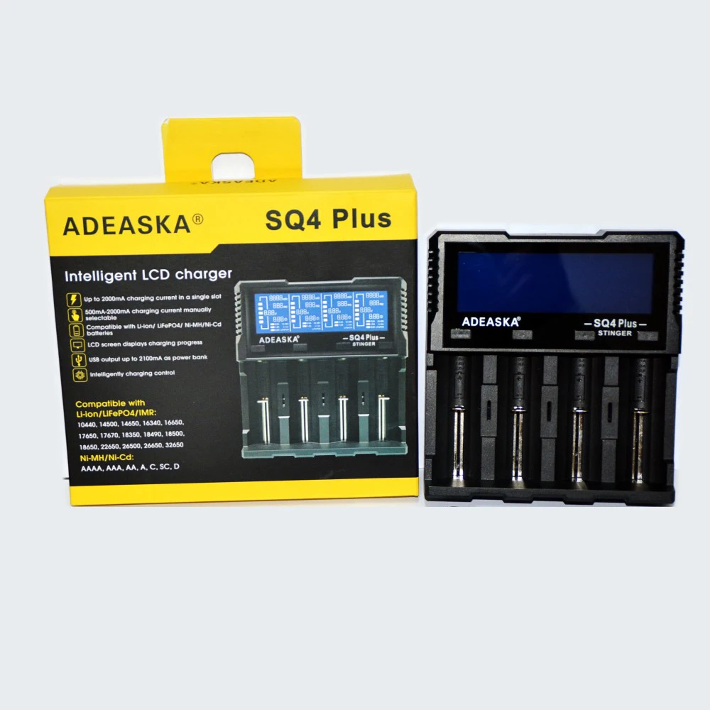 Интеллектуальное зарядное устройство ADEASKA SQ4 PLUS, ЖК-дисплей, USB, быстрое для Li-ion/IMR/LiFePO4/Ni-MH 18650 26650, аккумулятор PK SC4