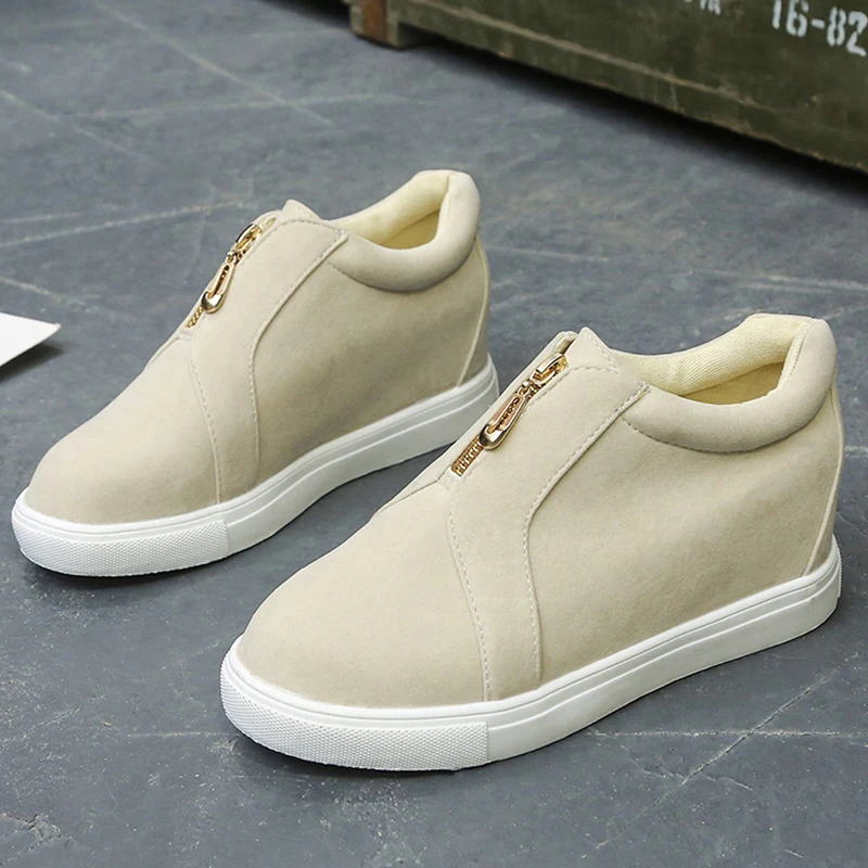 

Women Platform Sneakers Fashion Zipper Slip-on Sneakers Spring Female Shoes Black Sneakers Zapatos De Mujer Plus Size 37-43