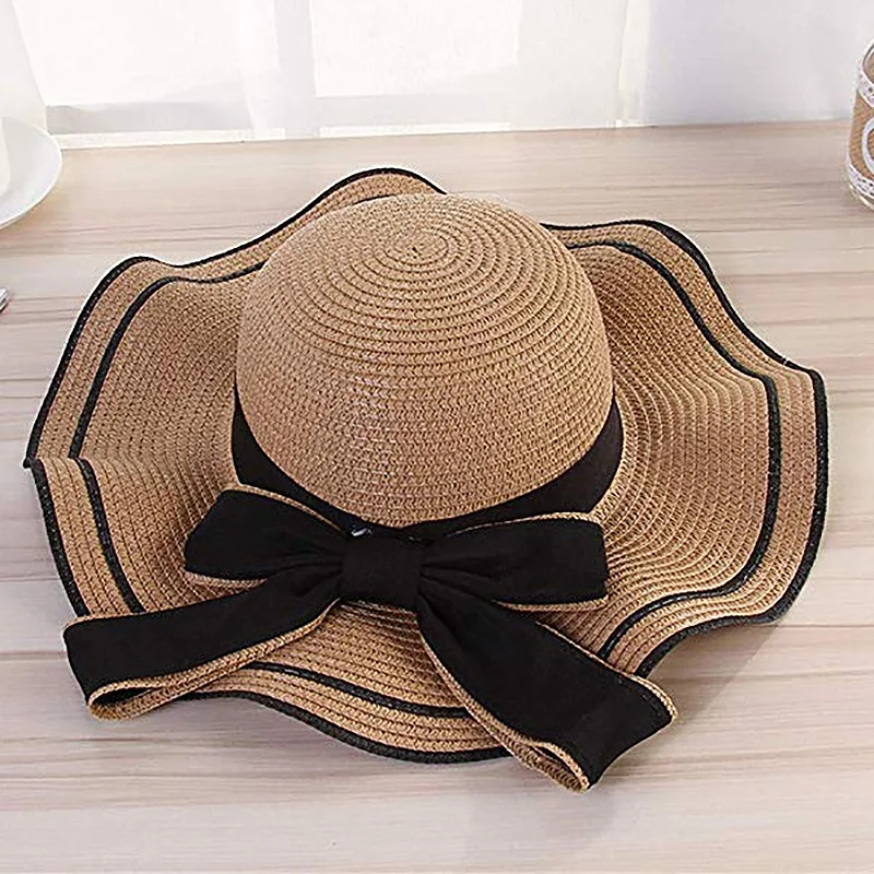 Женская модная большая соломенная шляпа Bowknot Floppy Складная сворачивающаяся УФ-защита пляжная шляпа от солнца пляжная кепка