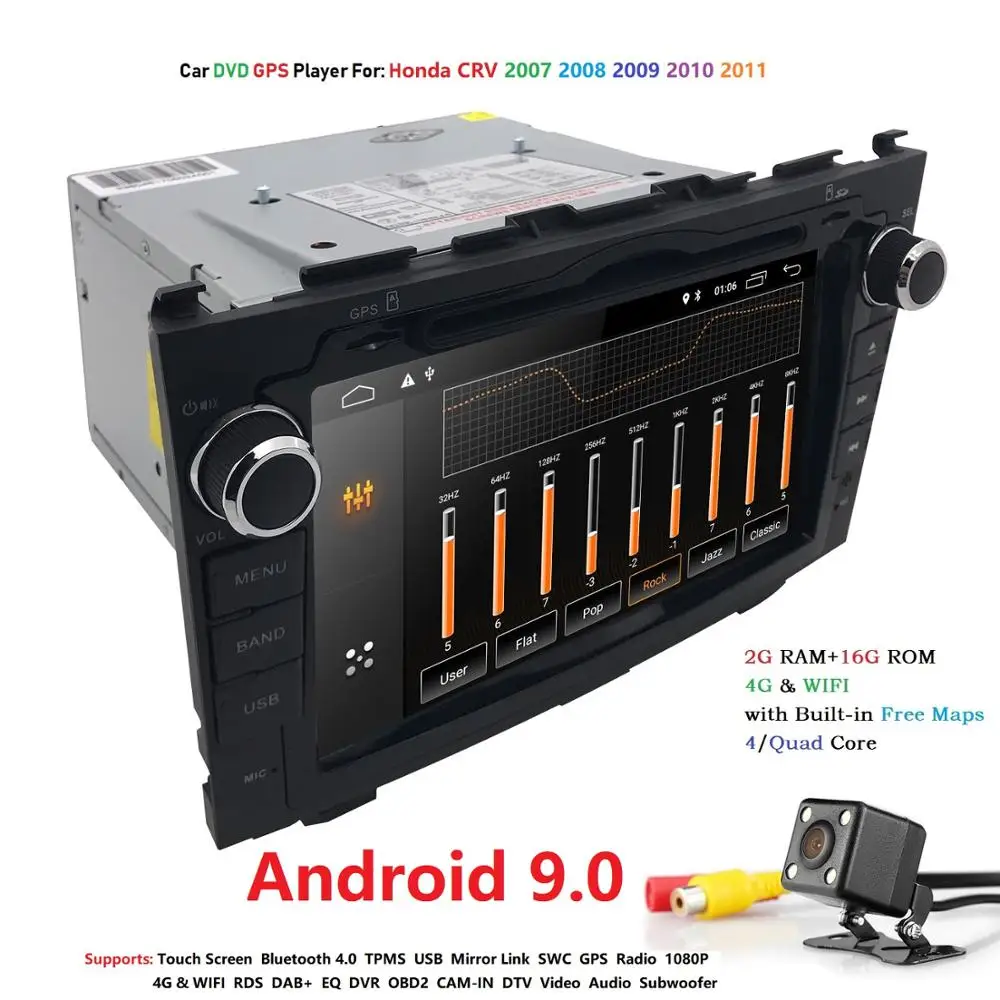 HD четырехъядерный A7 4*1,2 ГГц 1024X600 Android 9,0 автомобильный dvd-плеер для Honda CRV CR-V 2006-2011 4G WiFi gps Навигация стерео видео SD