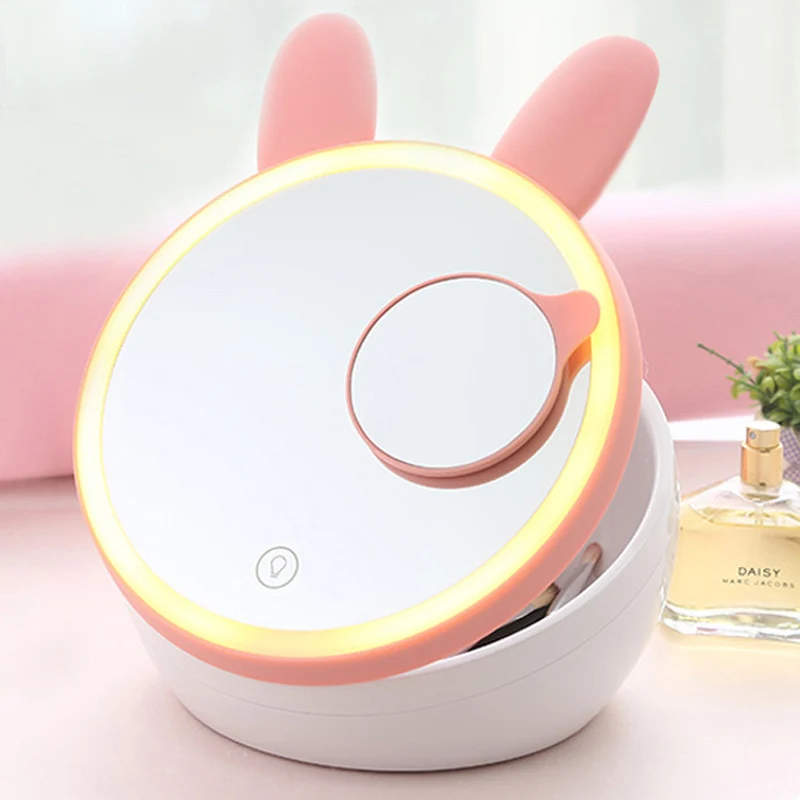 rabbit Светодиодный зеркало для макияжа с регулируемой яркостью, сенсорный экран, многоугольное зеркало, встроенный ящик для хранения зеркал TP899 - Цвет: rabbit