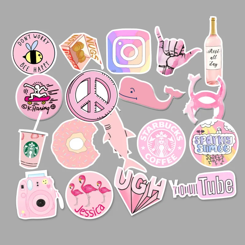53 шт./компл. розовый граффити наклейки тележка чехол автомобильного компьютера скейтборд Водонепроницаемый наклейки