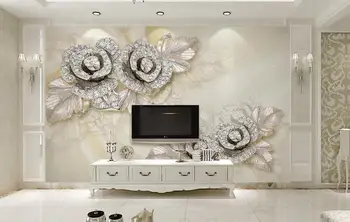 

CJSIR Custom Wallpaper Murals Living Room Bedroom Silver Diamond Rose Silk Satin 3d Jewelry Wall Paper Home Decoration Decor