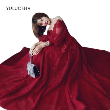 

YULUOSHA Burgundy Bridesmaid Dresses O-Neck Lace Sequined Long Party Dress Junior Bridesmaid Dresses Vestidos De Fiesta De Noche