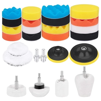

26 Pcs Buffing and Polishing Pads Kit 3Inch & 5Inch with Buffing Wheel for Drill Foam Polisher Pad for Car Waxing