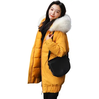 

Women Parkas 2019 Winter New Medium Long Slim Down Cotton Jacket Padded Women Thickening Cold Warm Fur Collar Cotton Coat JIU149