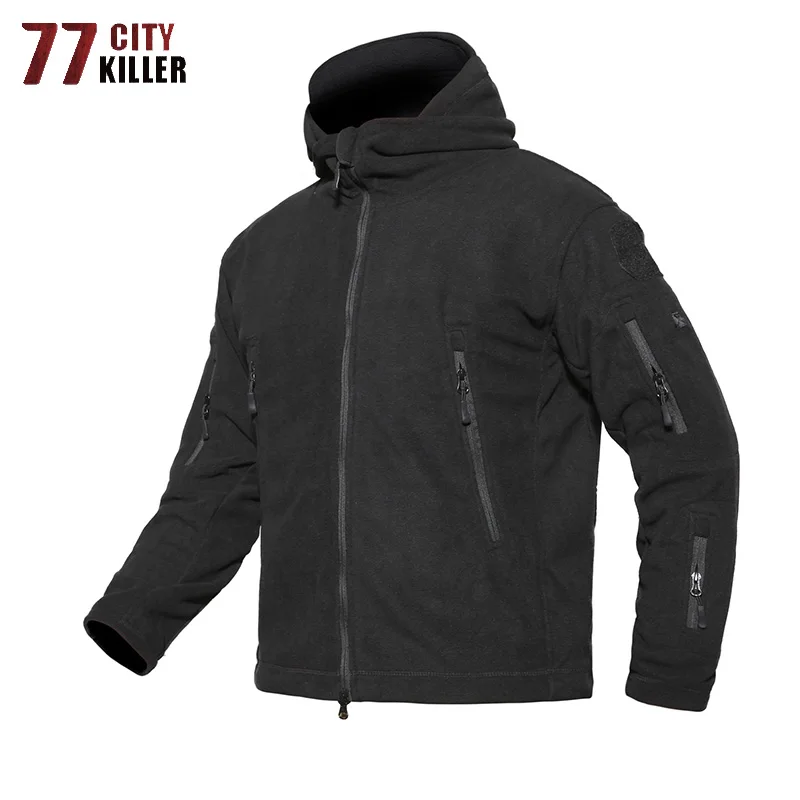 77City Killer военные ветрозащитные Тактические Куртки мужские осень зима Флисовая теплая верхняя одежда с терморегулированием пальто с капюшоном мужские большие размеры S-4XL - Цвет: Black