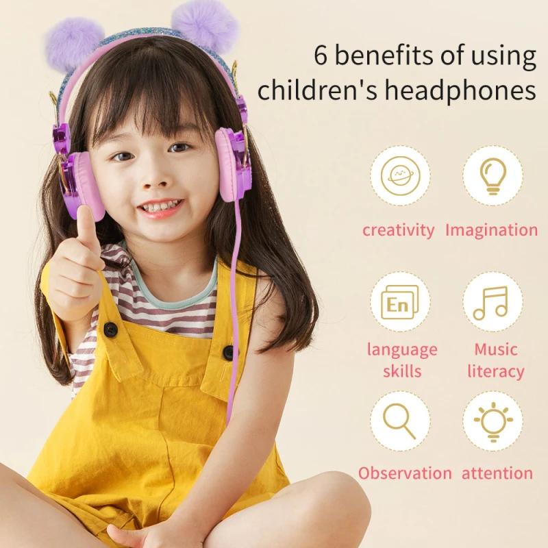 Wired Headphone Cute With Microphone Girls Kids Music Stereo Earphone PC Mobile Phone Gamer Headset Child Gift