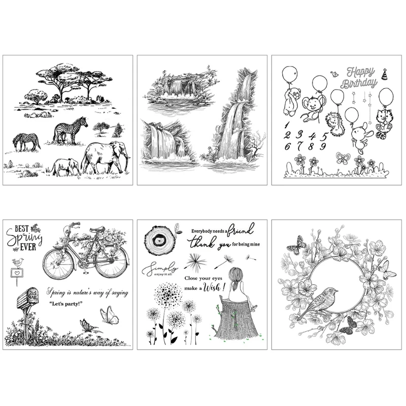 Make a Wish Best Spring Garland Butterfly Bird Elephant Waterfall DIY Silicone Clear Stamp Cling Seal Scrapbook Embossing Album