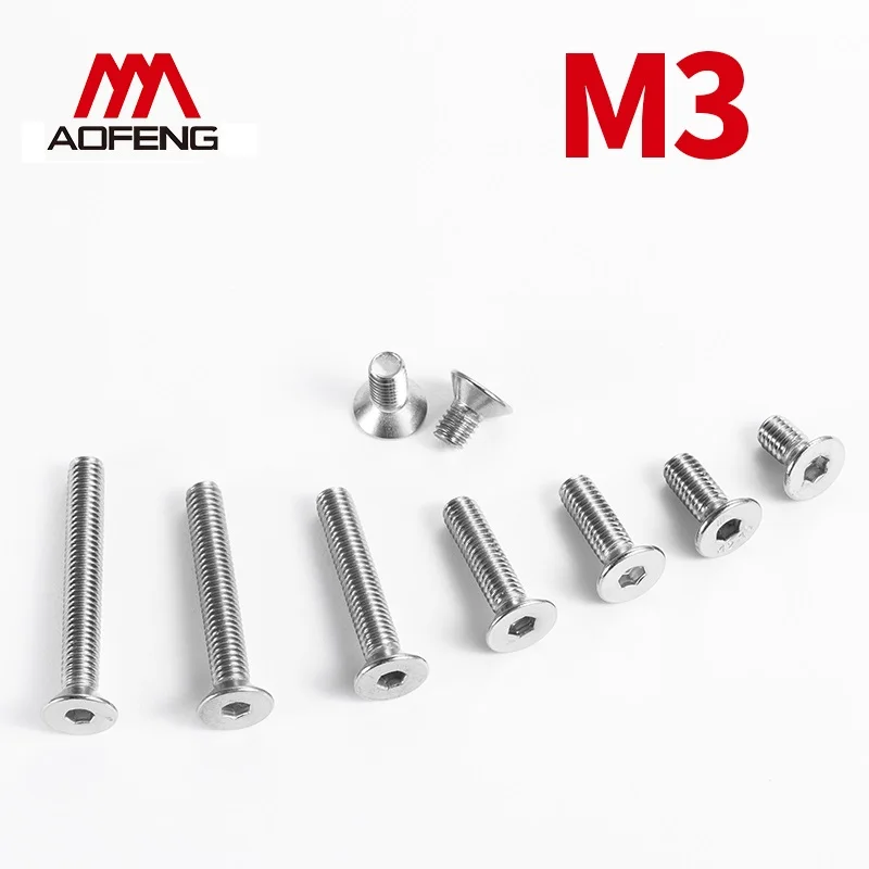 

304 Stainless Steel M3 Hexagon Socket Countersunk Flat Cap Head Screw M3x4 5 6 8 10 12 40 45 50mm Full Thread