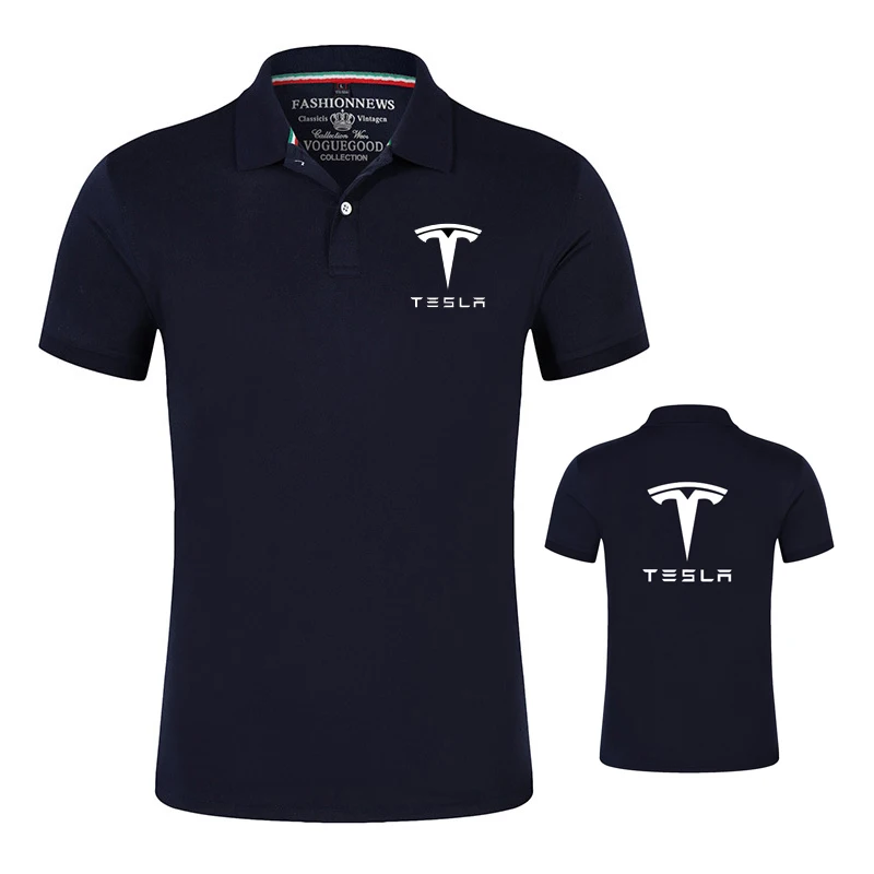 100% Cotton Summer Polo Shirt Men Short Sleeve Telsa Brands Classic Breathable Tops Tees Men's Shirts Racing Clothing | Мужская