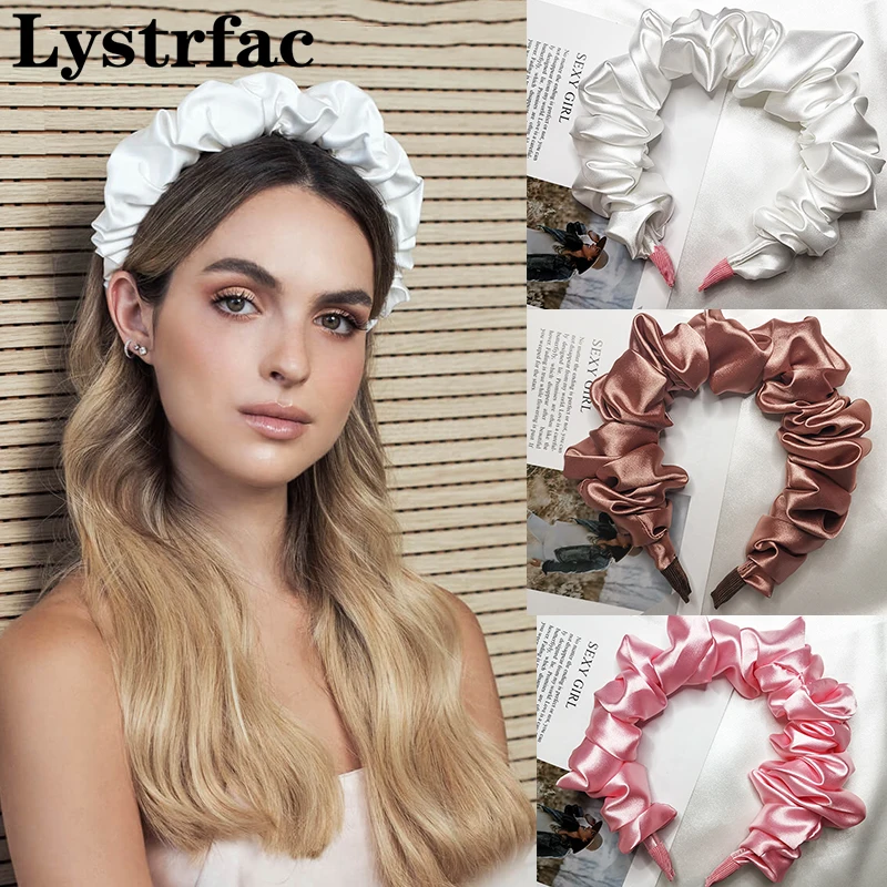 Lystrfac Solid Color Slik Padded Pleated Hairband for Women Fashion Scrunchy Headband Retro Hair Loop Female Accessories |
