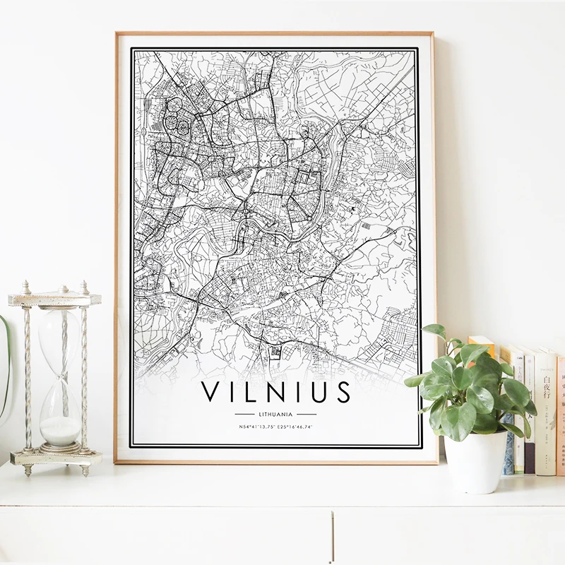 VILNIUS City Map Print Black White Canvas Poster VILNIUS Lithuania Wall