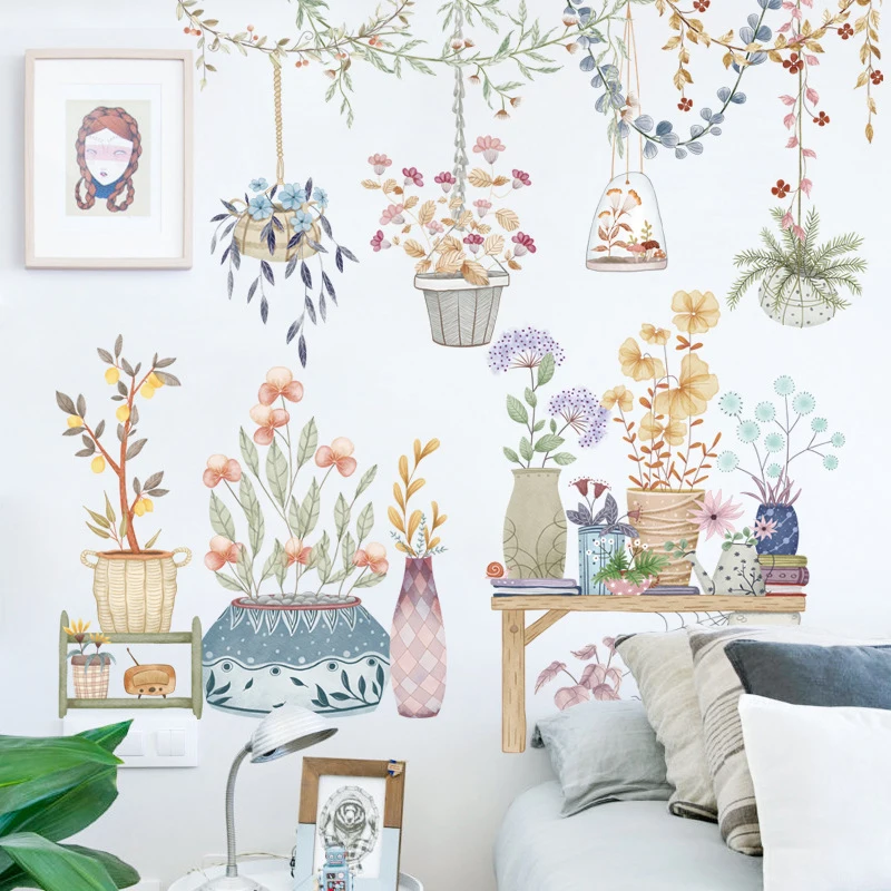 

Potted Plants Wall Stickers Art Flowers Decals for Living Room Kitchen Decoration Removable Self-adhesive Home Decor