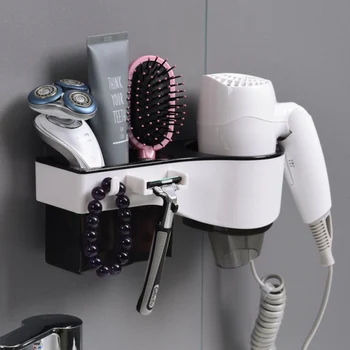 

Wall Mount Hair Dryer Holder Slef-Adhesive Hair Dryer Rack Comb Shaver Holder Multifunctional Organizer Seamless Storage Shelf