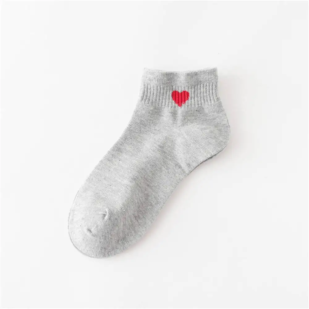 Gray Side Ankle Halajuku красные сердца милые колледжа Ветер простые базовые свежие женские носки - Цвет: Gray Side Ankle