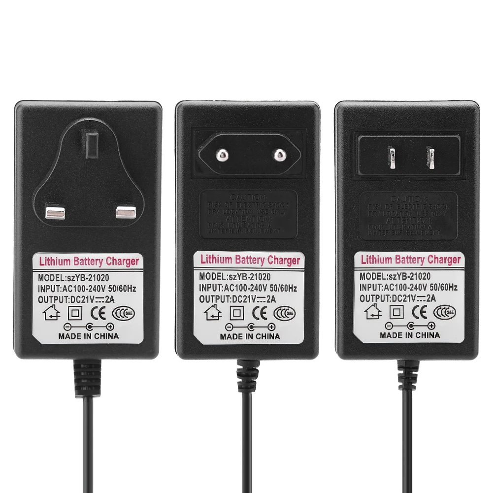 DC 21V 2A Lithium-Ion Battery Charger With LED Indicator Light Safe Charge Power Supply Adapter Chargers Built-In Chips