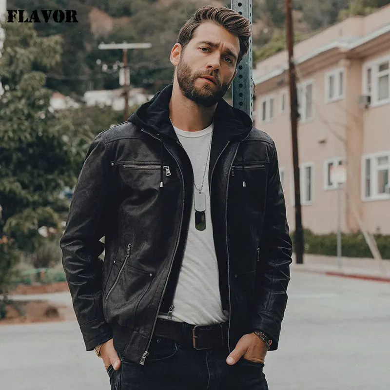 FLAVOR Veste en cuir marron pour homme