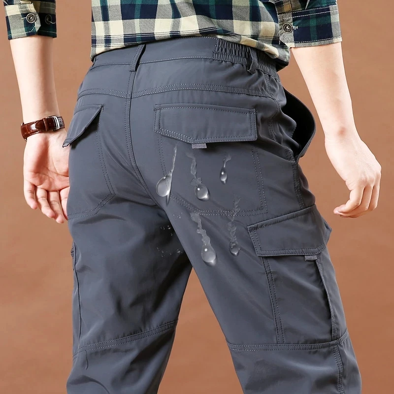 2024 Men's Tactical Casual Pants Thin Breathable Summer Casual Long Trouser Male Slim Waterproof Quick Dry Pocket Cargo Pants 2